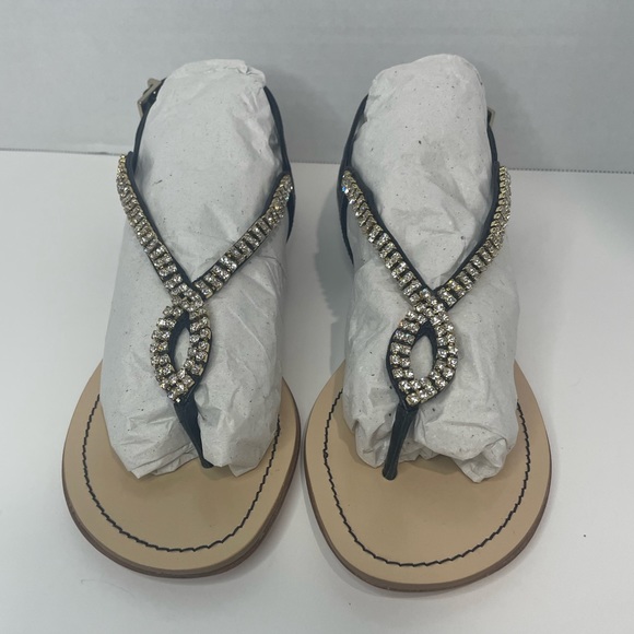 Klub Nico JUDY Black Leather T-Strap Jewel Adjustable Buckle Sandals SZ 7 NEW - Picture 4 of 8